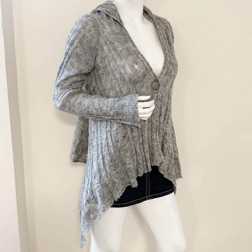 Y2K Charlotte Russe Gray Knit Sweater Hooded Cardigan w Asymmetrical Hem - Picture 2 of 6